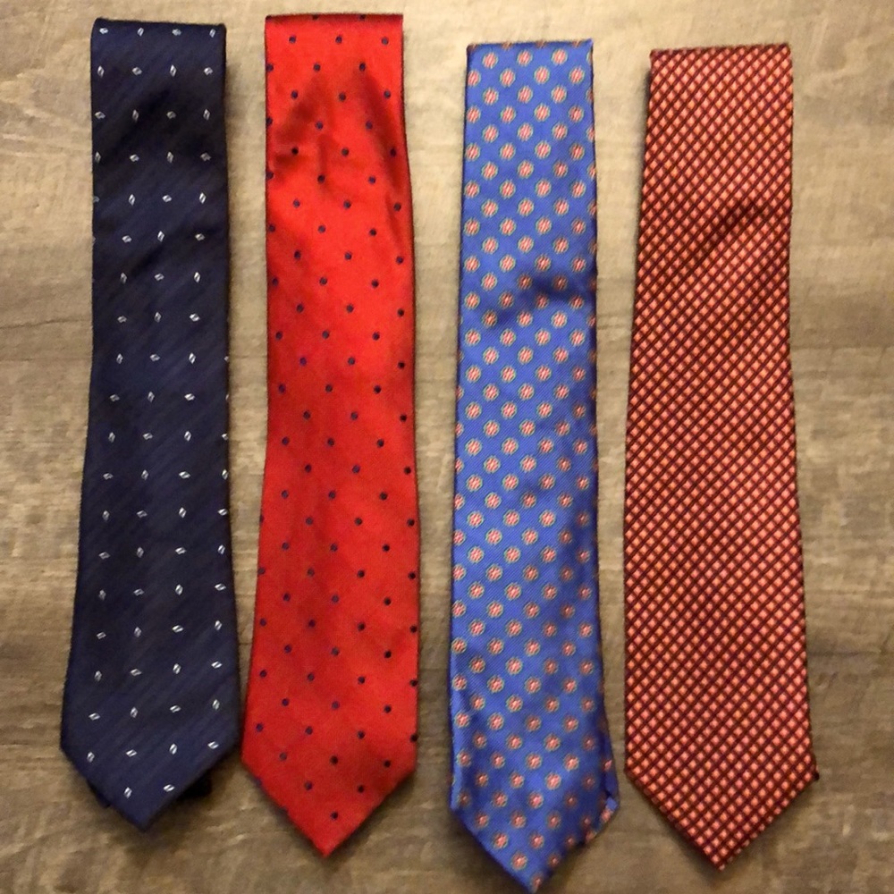 MENS NECKTIE LOT OF FOUR RED BLUE PATTERN BROOKS BROTHERS